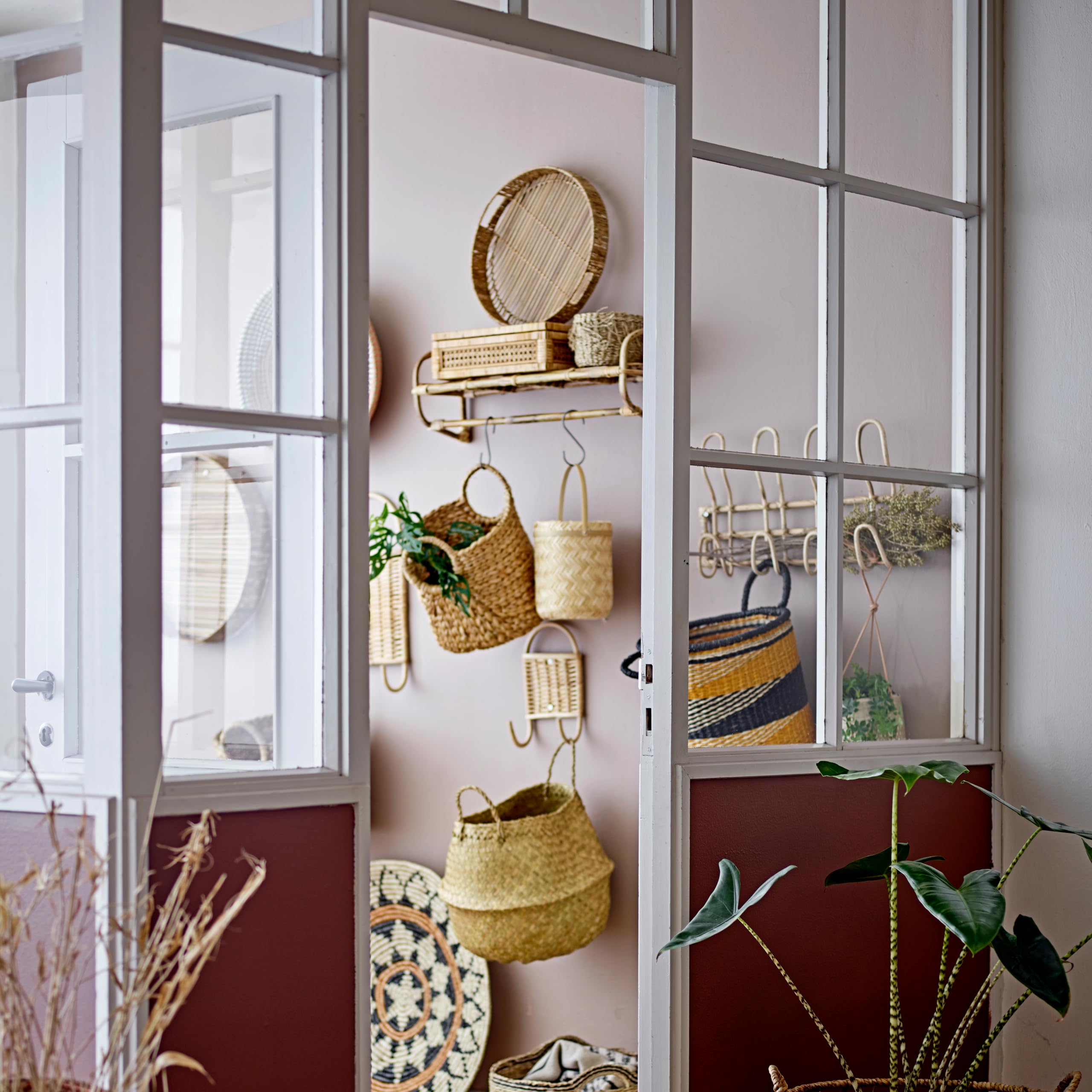 Modern Decorative Rectangle Woven Rattan and Wood Display Boxes