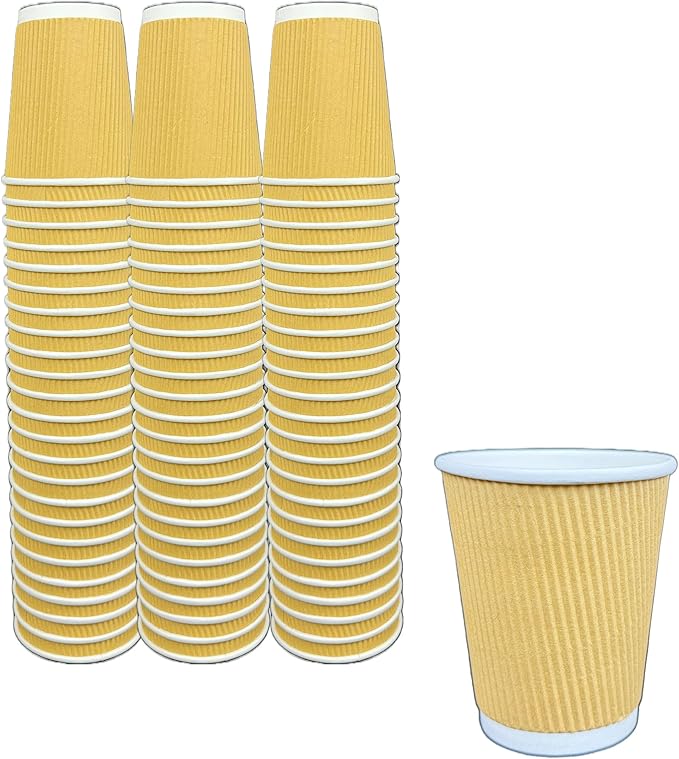 500 Pack Corrugated Insulated Ripple Wall Paper Coffee Cups Disposable To Go