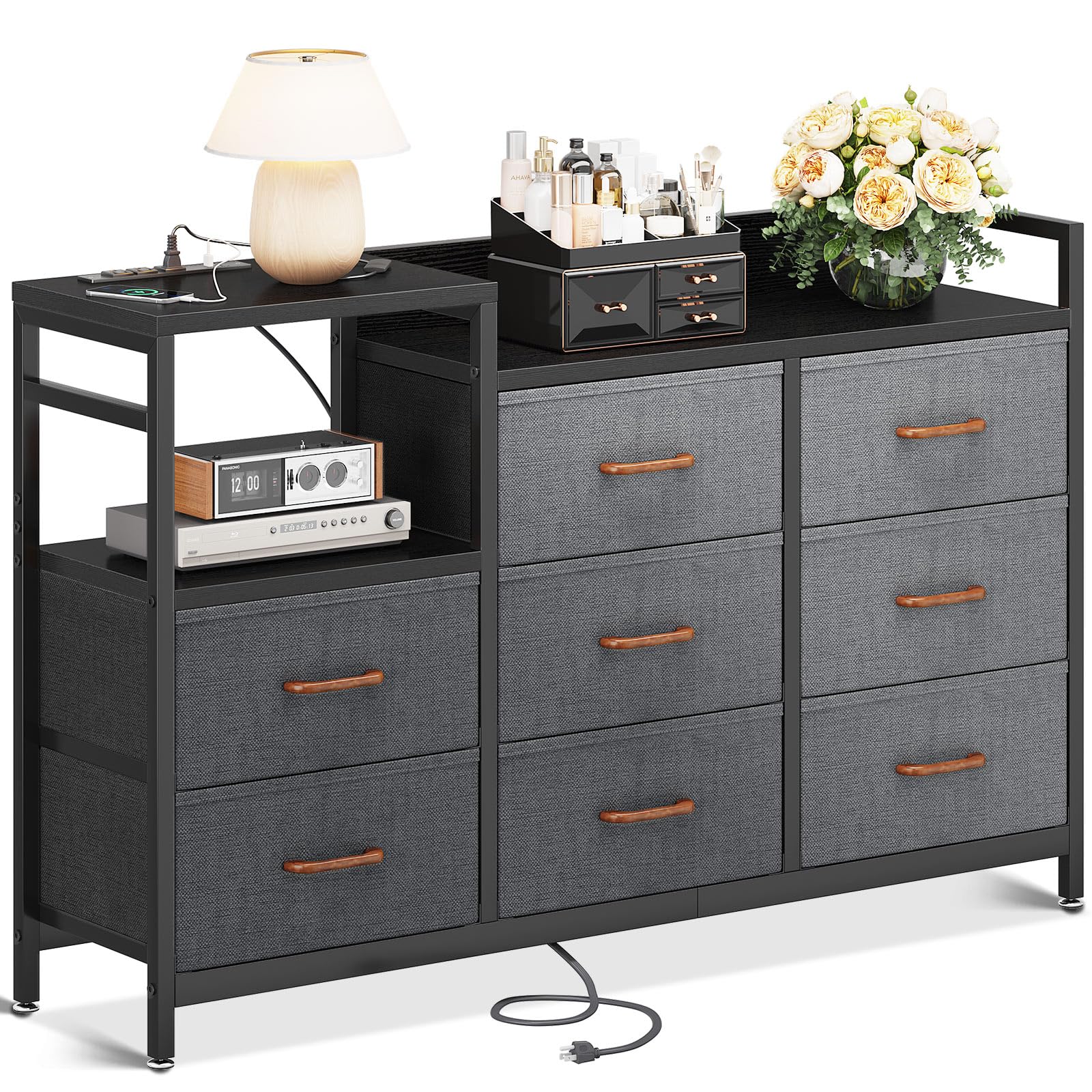 Dresser for Bedroom with Charging Station, 52" Long Dresser