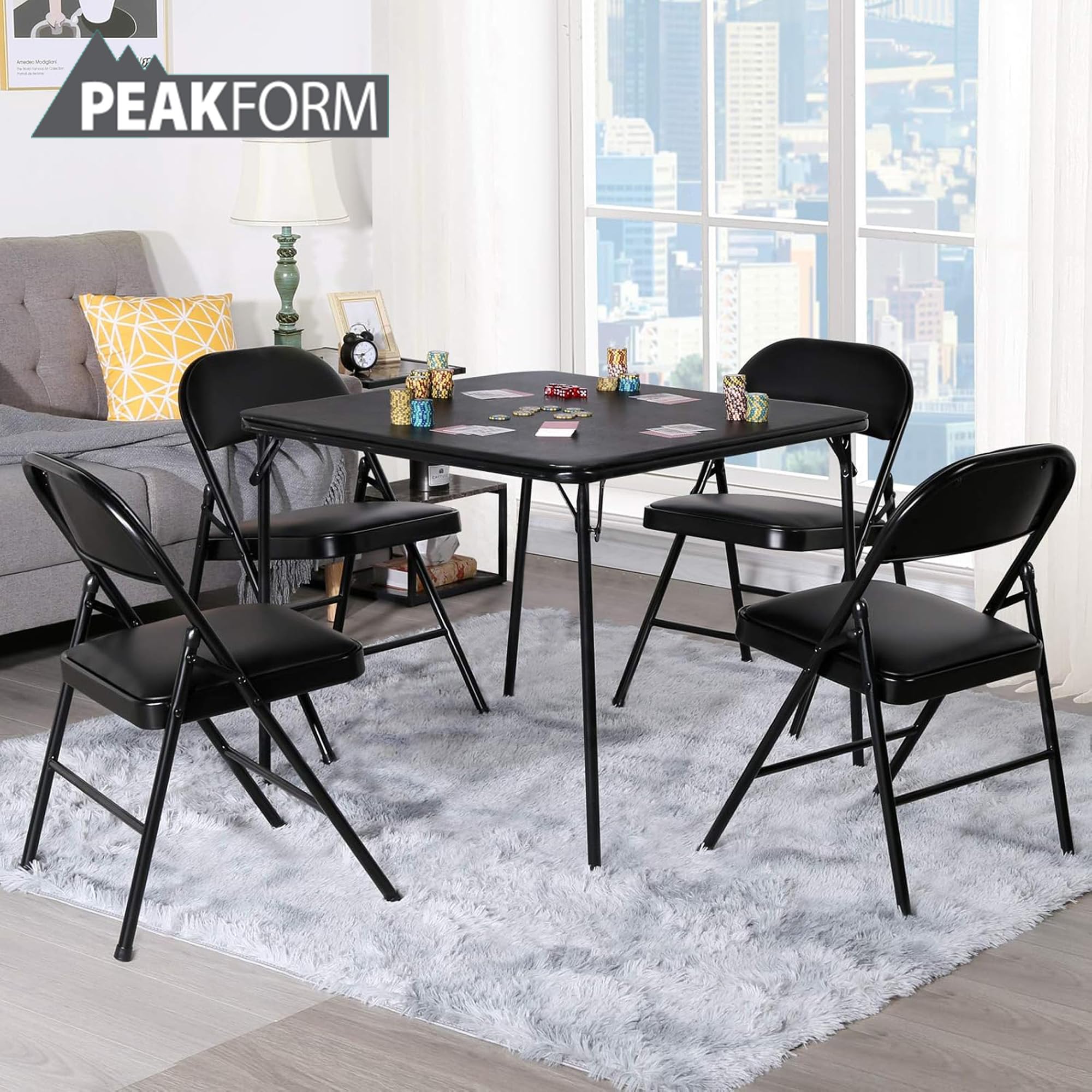 5 Piece Folding Vinyl Tables and Chairs with Easy Cleaning and Storage