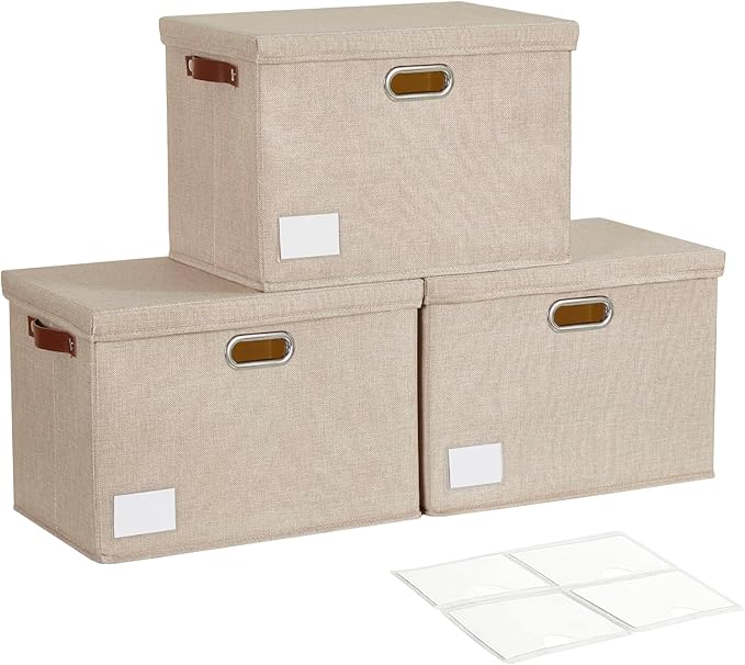 17" Large Collapsible Storage Bins with Lids, Stackable Closet Organizers