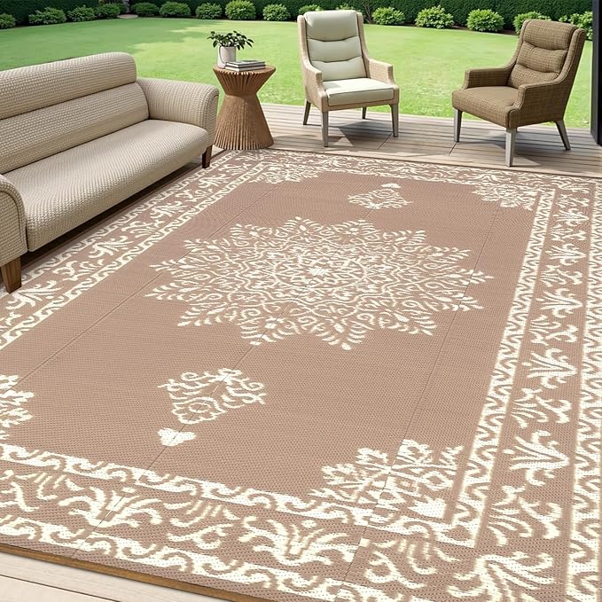 Outdoor Rug 8x10 Ft, Waterproof Plastic Straw Patio Rug
