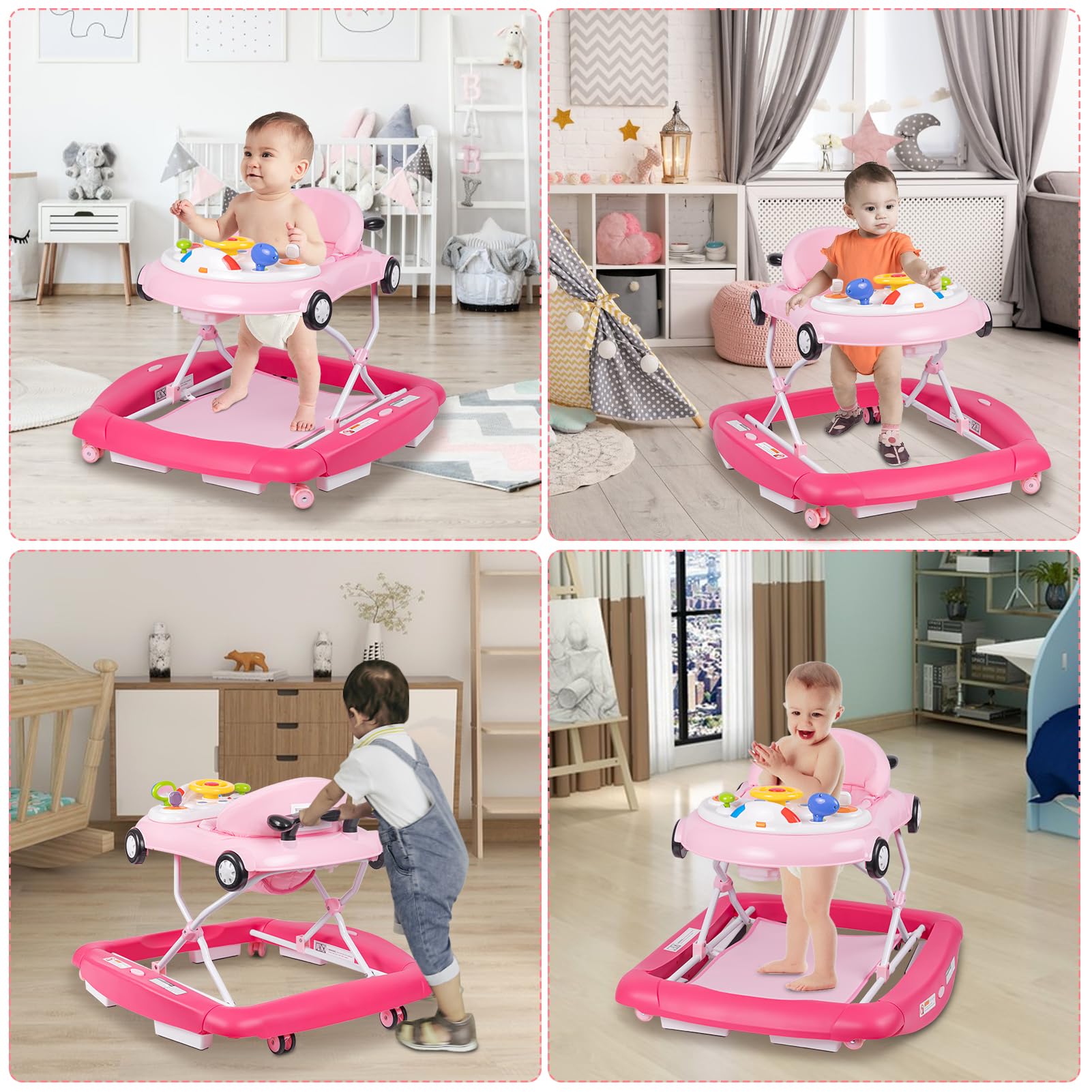 5-in-1 Baby Walker with Wheels, Activity Walker, Car, Bouncer & Rocker - Adjustable Music