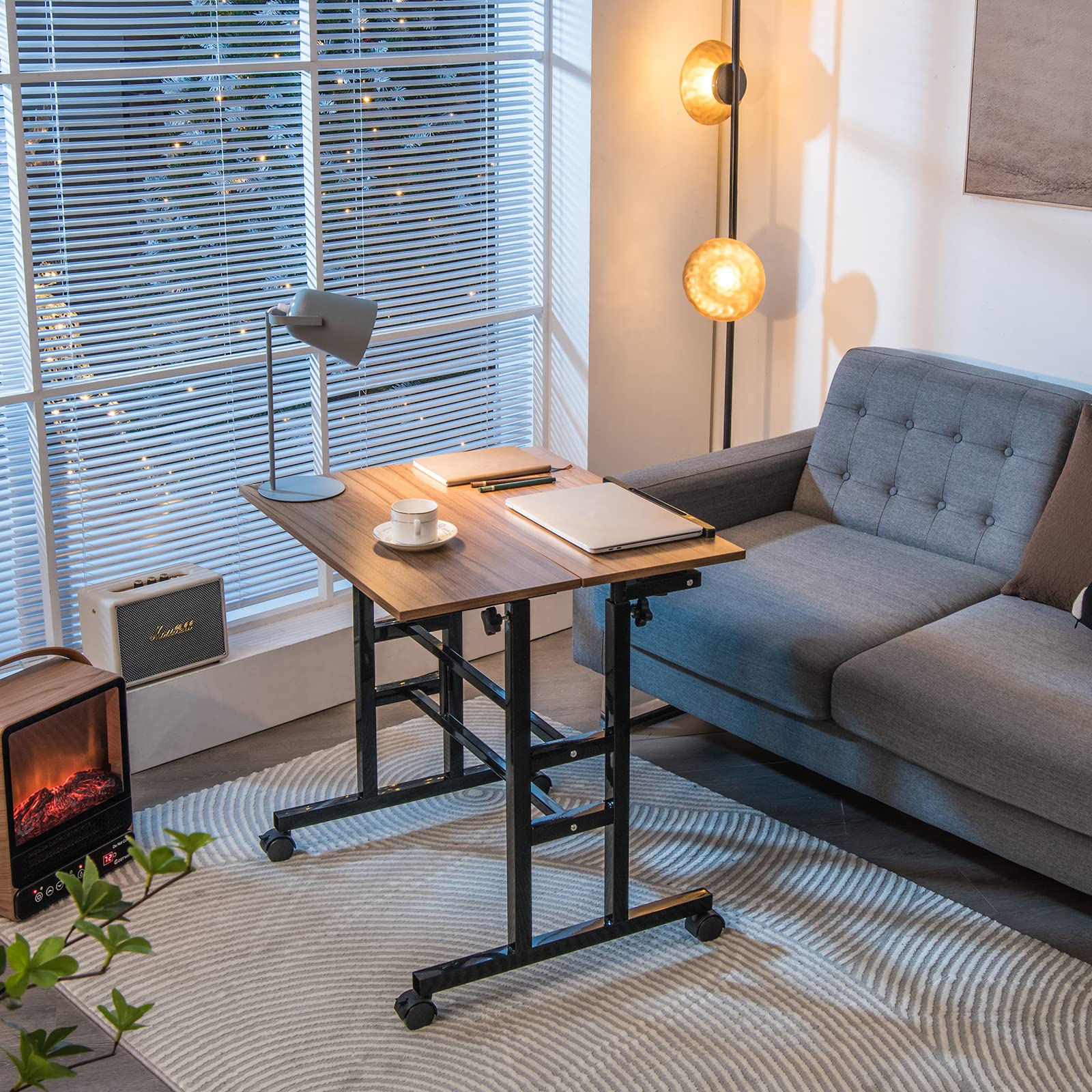 Height Adjustable Home Office Desk with Standing & Seating 2 Modes