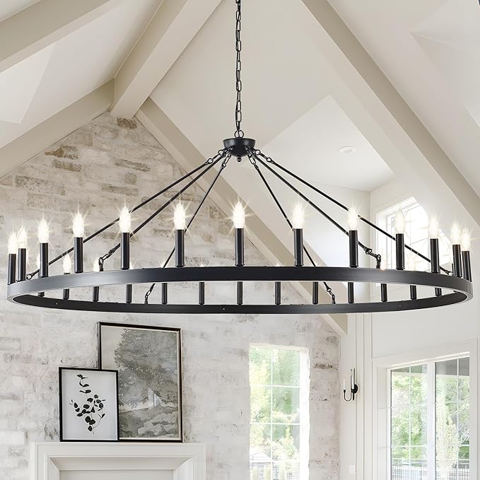 Black Wagon Wheel Chandelier 32 inch,12-Light Farmhouse Wagon