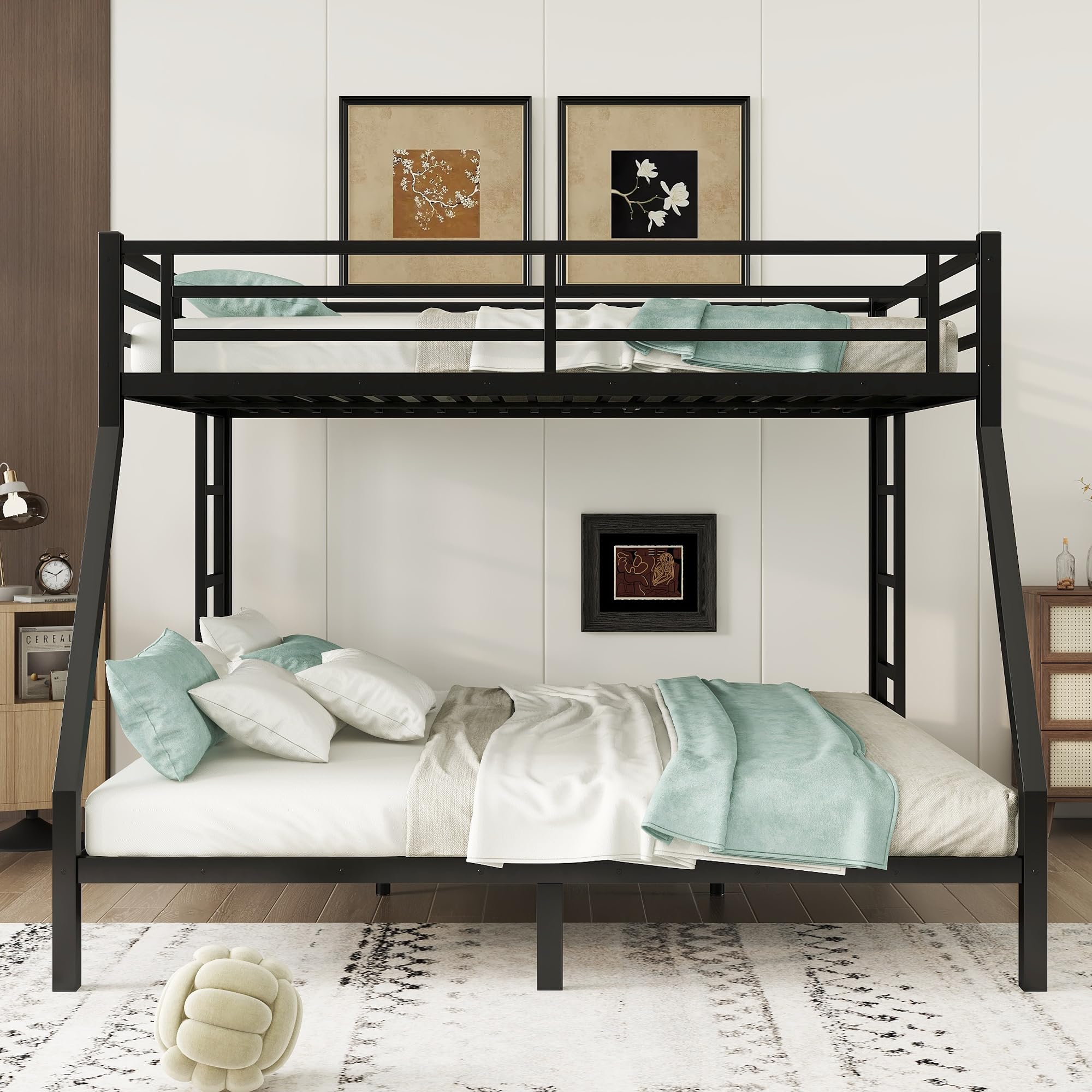 Queen Over King Bunk Bed, Heavy Duty Metal Industrial Bunk Bed