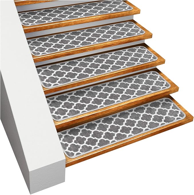 Set of 15 Skid-Resistant Carpet Stair Treads – Moroccan Trellis Lattice