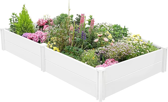 Durable Vinyl Raised Garden Bed, 4x4x1ft Raised Bed for Gardening