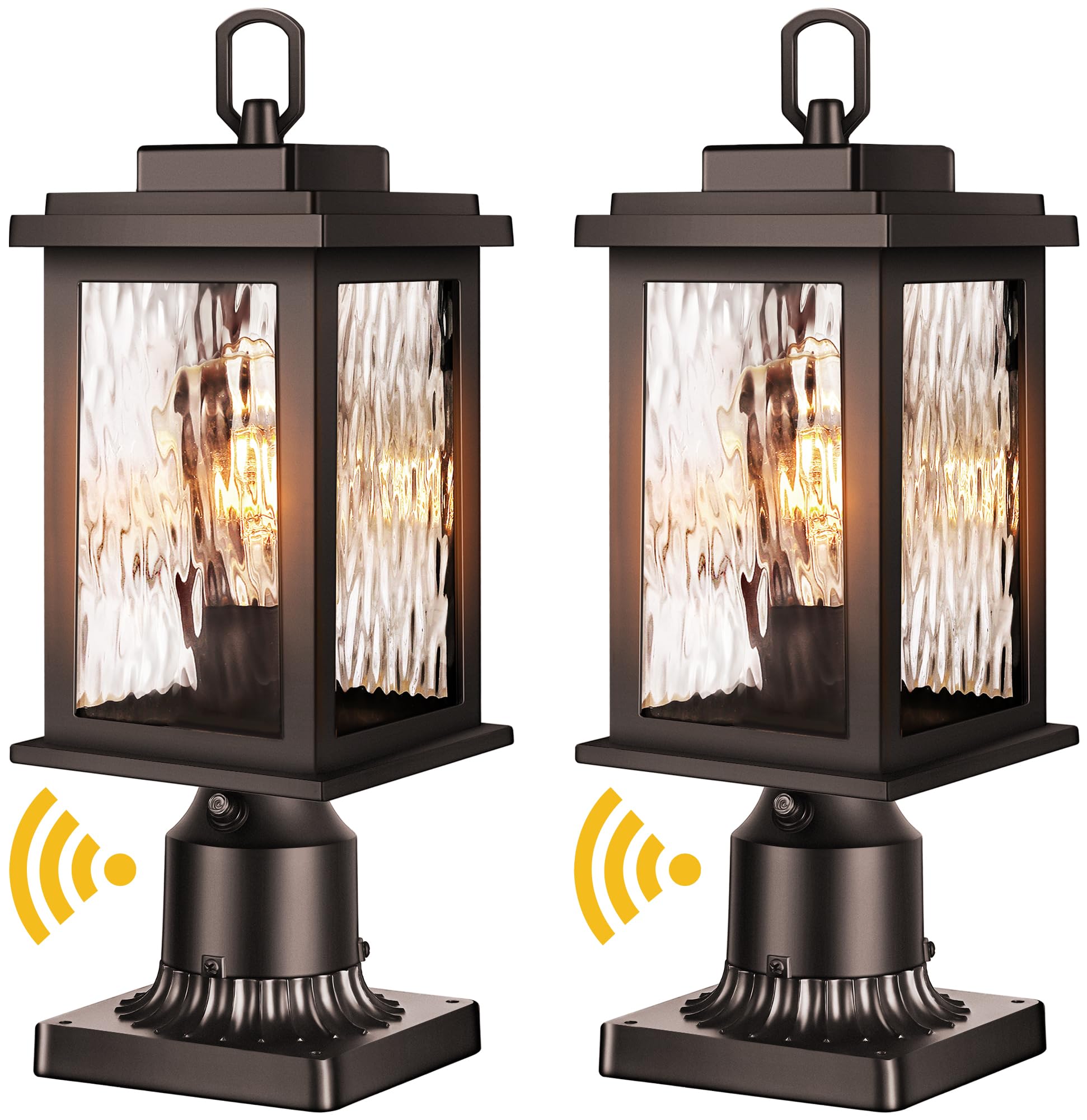 VIANIS Oil Rubbed Bronze Outdoor Post Lights 2 Pack, Dusk to Dawn Light Posts for Outside with Pier Mount Base, 100% Aluminum Body with Tempered Ripple Glass, ORB Column Mount Light(Hardwired 120V)