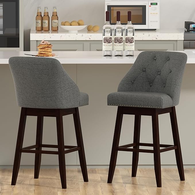 30" Bar Height Swivel Bar Stools with Tufted Backs, Upholstered Barstool