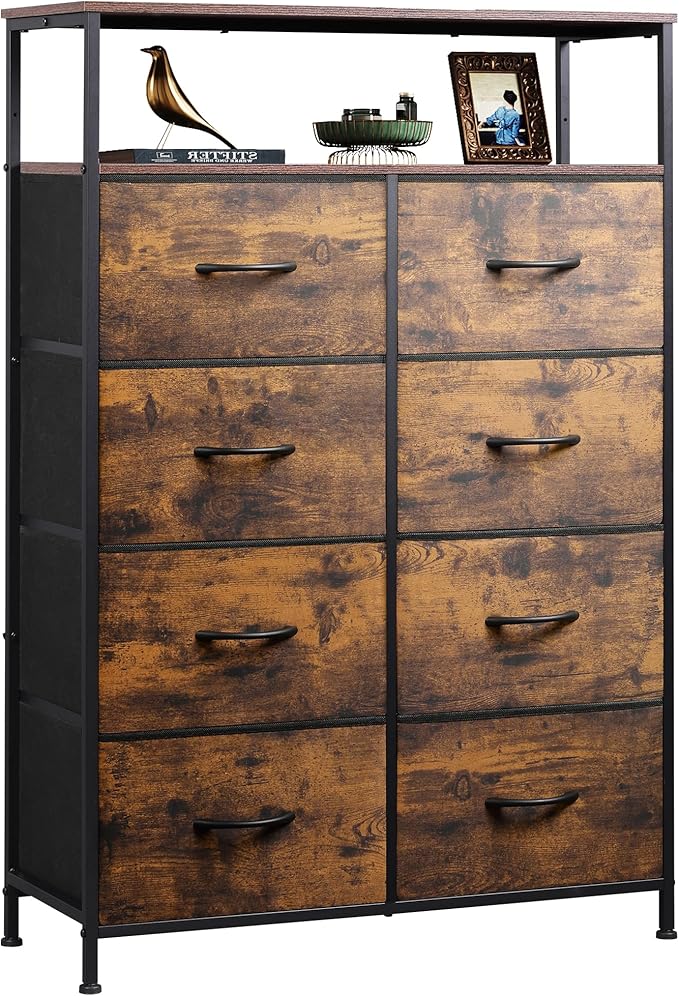 Fabric Dresser for Bedroom, Tall Dresser with 8 Drawers, Storage Tower with Fabric Bins