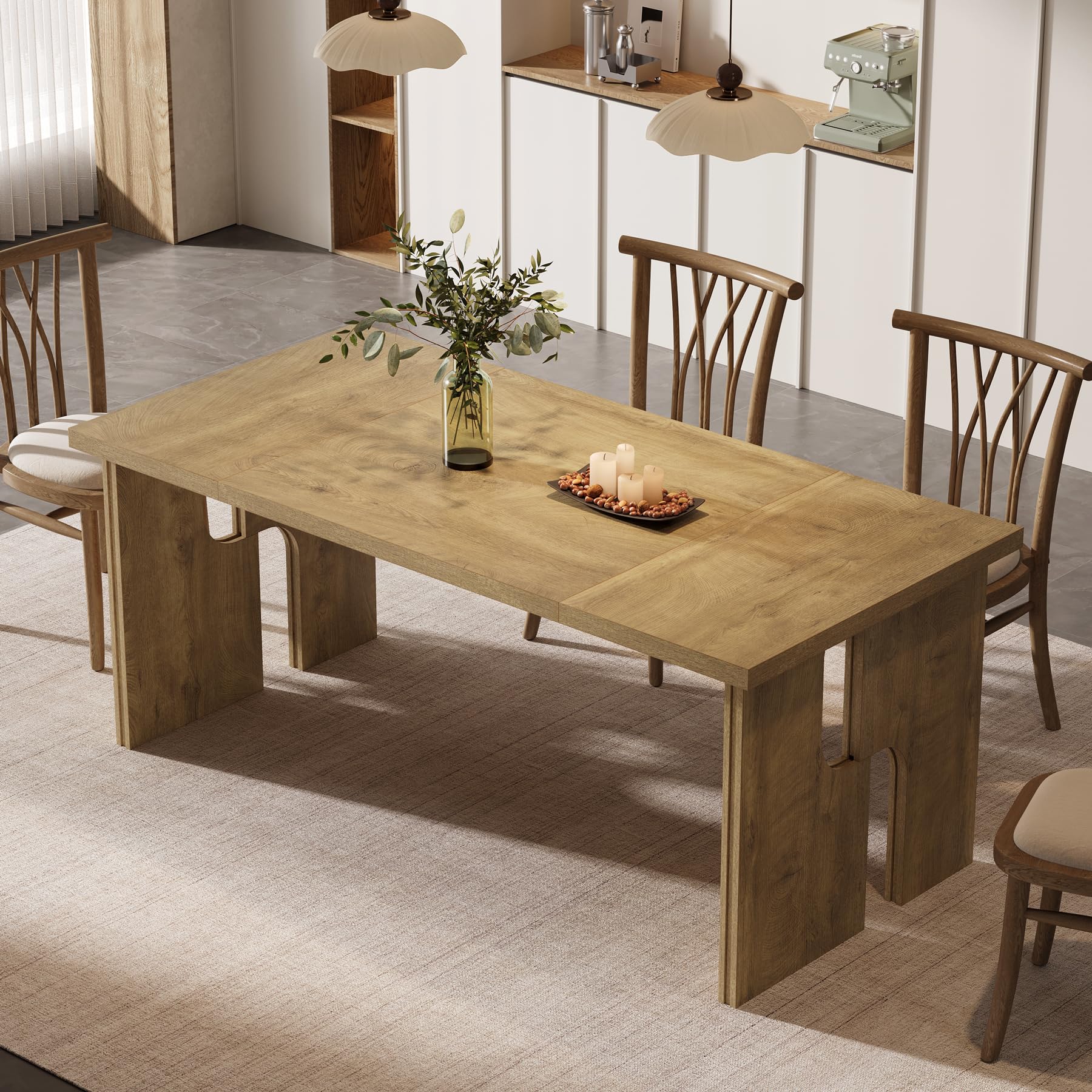 63-Inch Dining Table for 4-6 People, Farmhouse Kitchen Table with Unique Legs