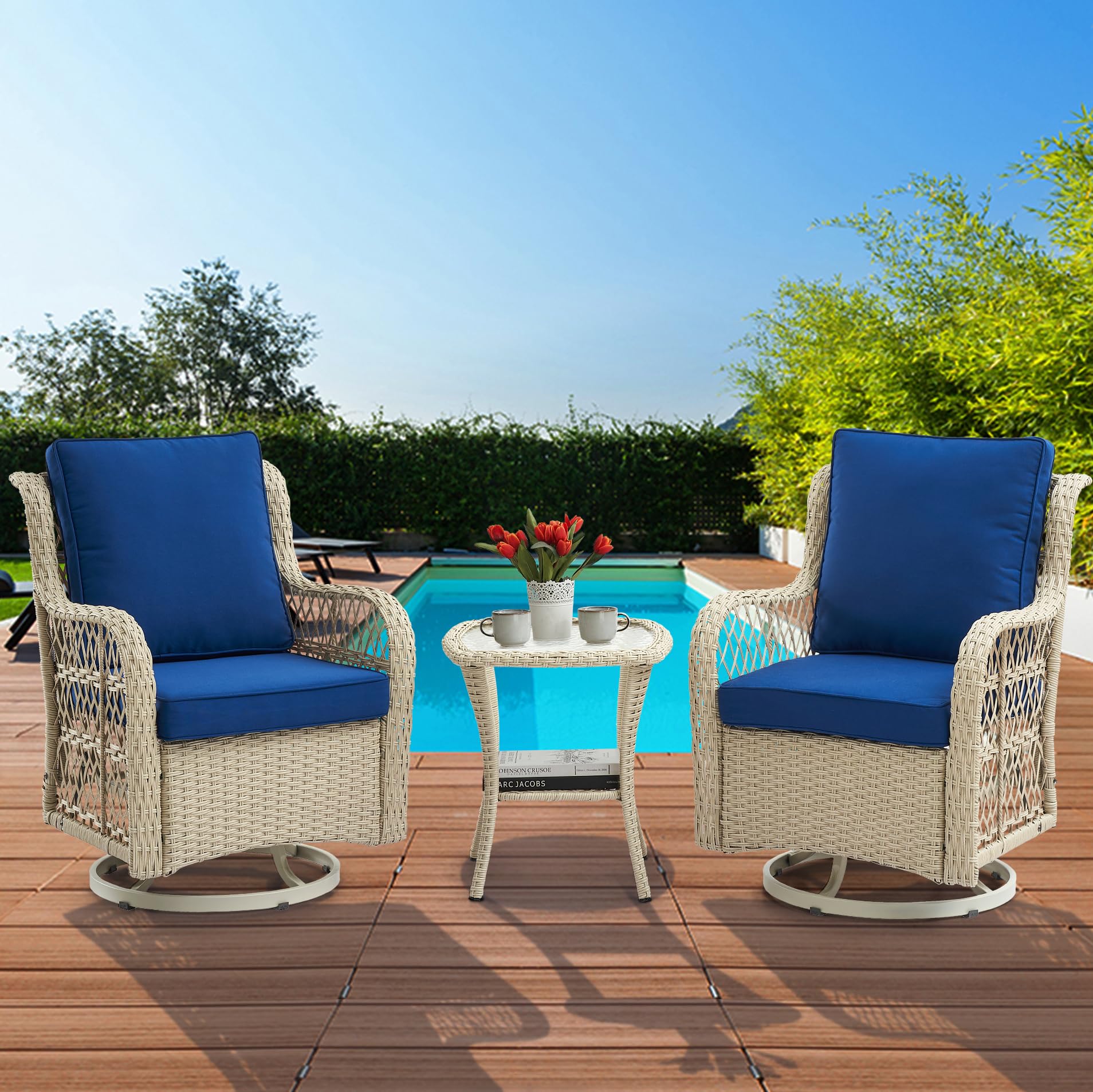 3 Piece Outdoor Patio Set, Wicker Rocking Bistro Set