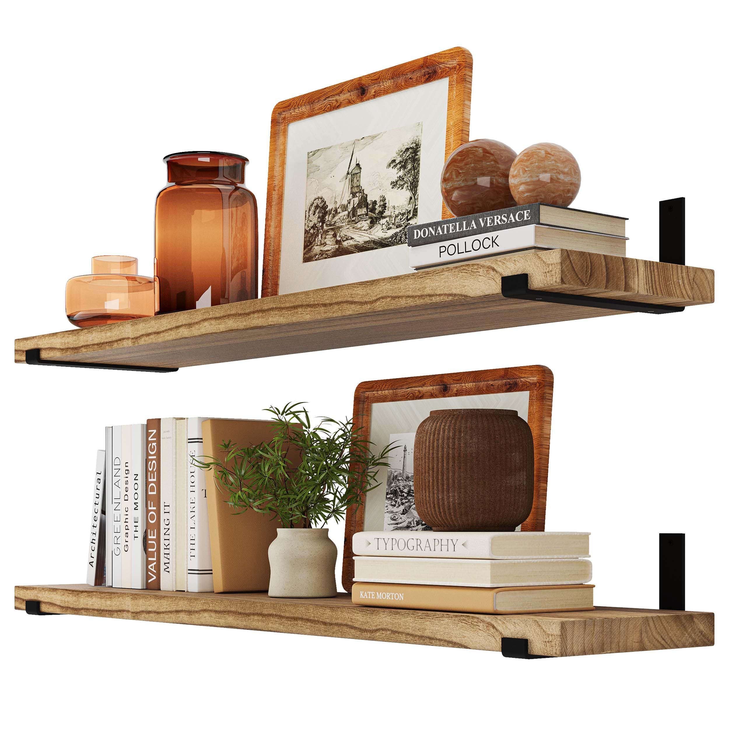 Forte 54" x 11.25" Wooden Book Shelves, Shelf for Wall Decor, Large Floating Shelves