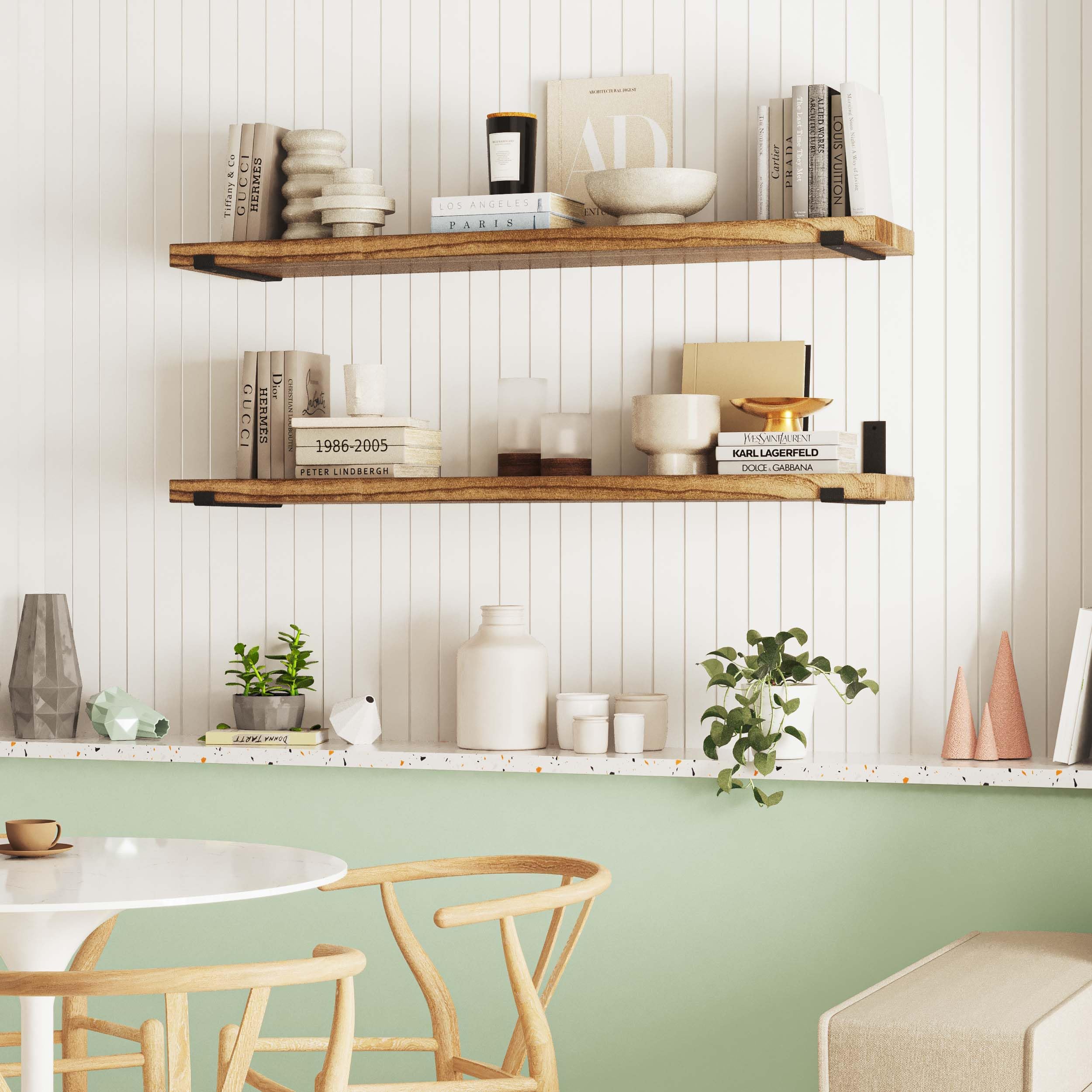 Forte 54" x 11.25" Wooden Book Shelves, Shelf for Wall Decor, Large Floating Shelves