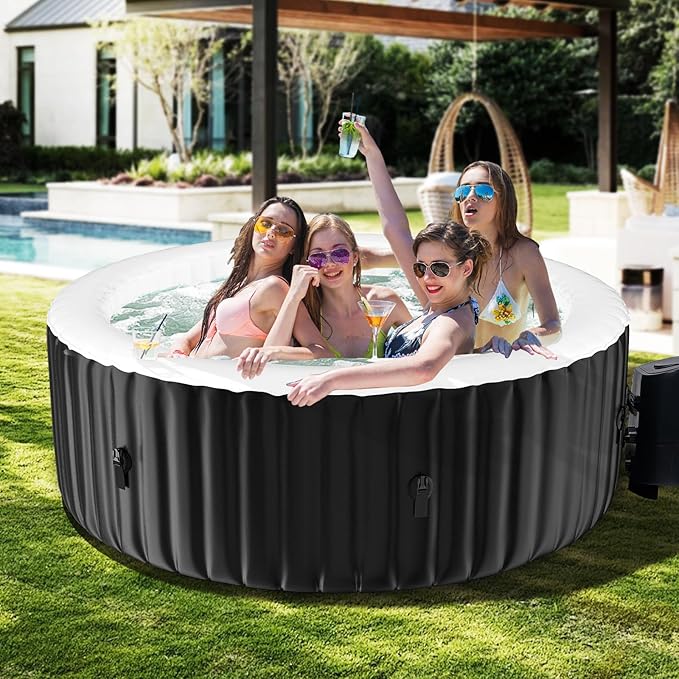 Person Inflatable Hot Tub, 73" X 73" X 25" Square Blow up Portable Hot tub