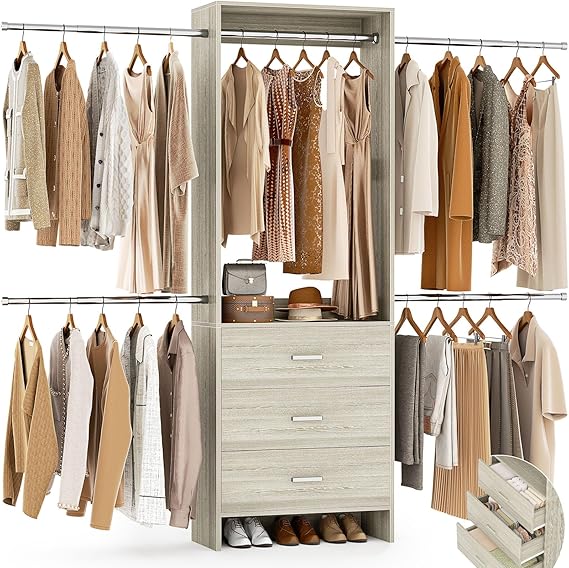 Closet System, Closet Organizer with 3 Wooden Drawers, Closet Organizer System