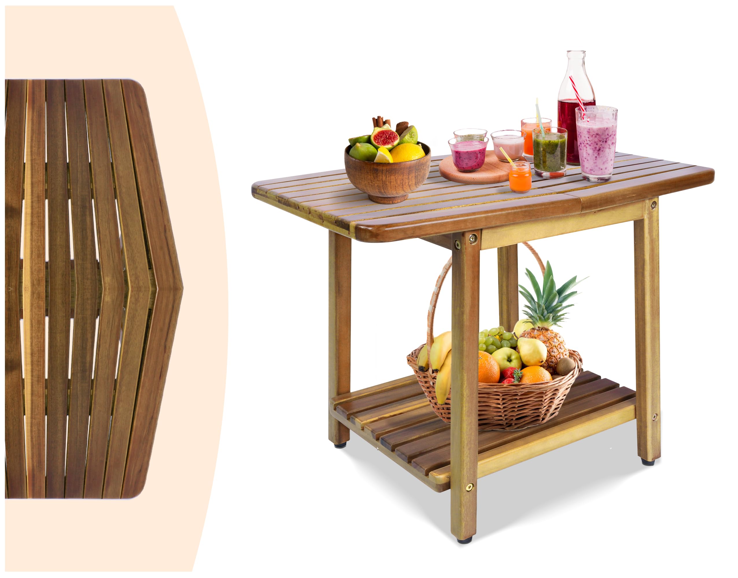 Acacia 24 Inches Outdoor Side Table, 2-Tier Sturdy Patio, End Table