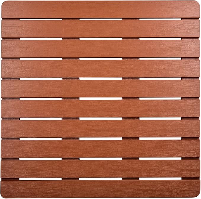 Heavy Duty Large PS Wood Shower Mat - Non-Slip Bath Floor Mat with Drain Hole