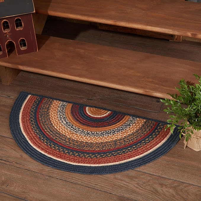 Stratton Primitive Jute Blue Striped Accent Rug Decor Oval w/ Floor Pad 20"x30"