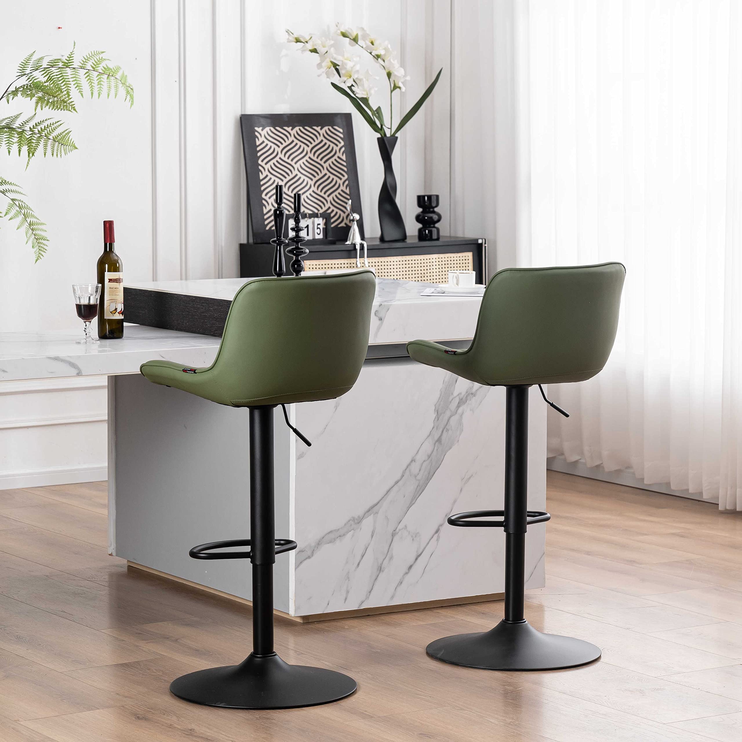 Modern Bar Stools Set of 2 Faux Leather Upholstered Barstools