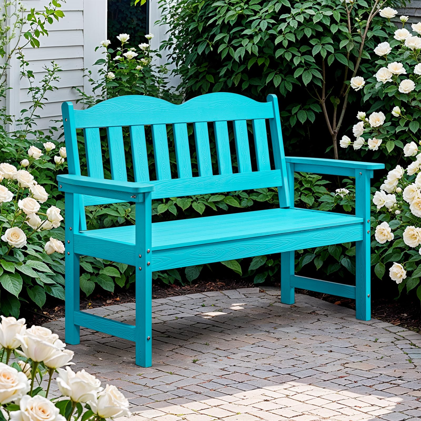 Outdoor Bench, 2-Person Poly Lumber Garden Bench with 800 lbs Weight Capacity