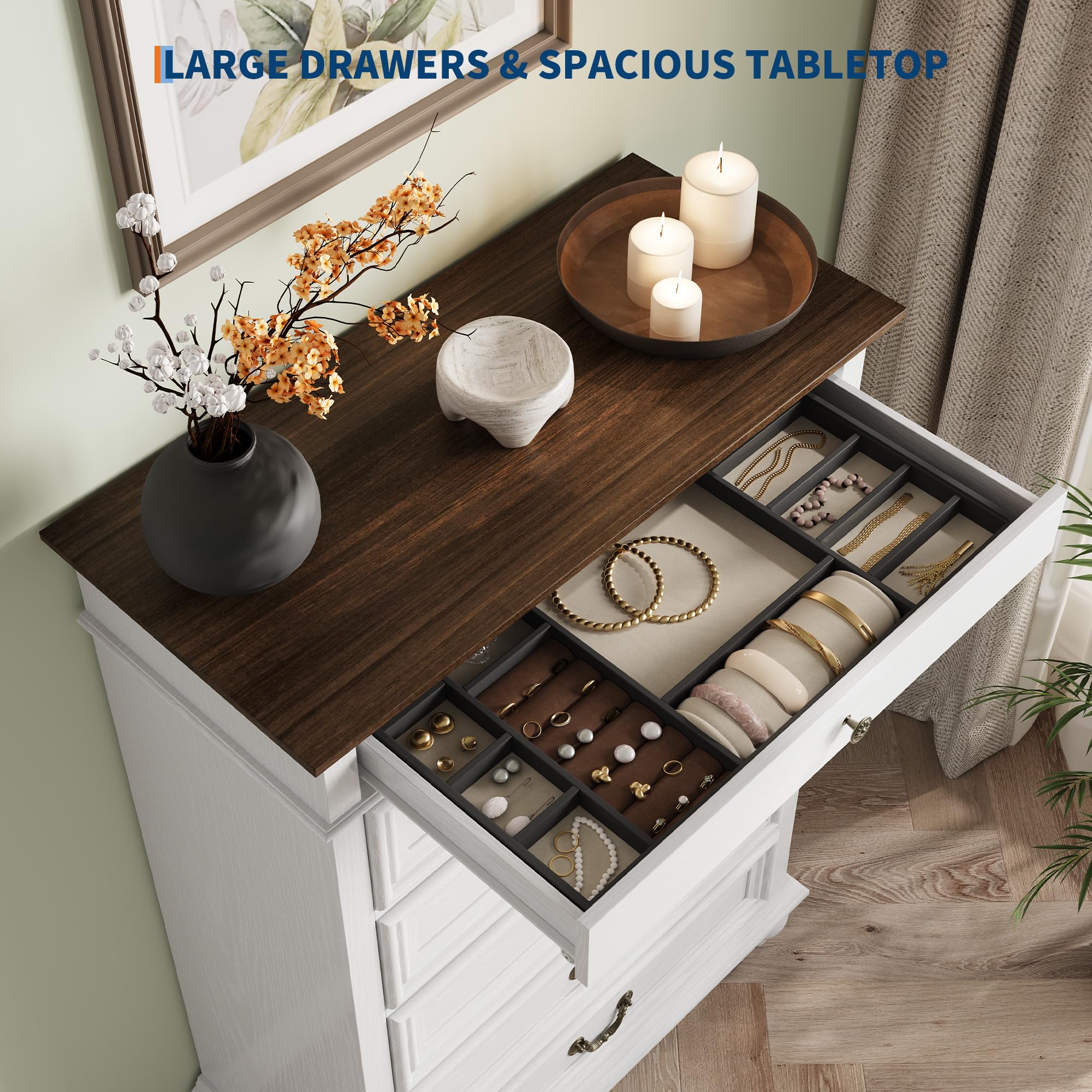 Farmhouse Tall Dresser for Bedroom with 7 Drawers, 50" Tall Large Wood Chest of Drawers