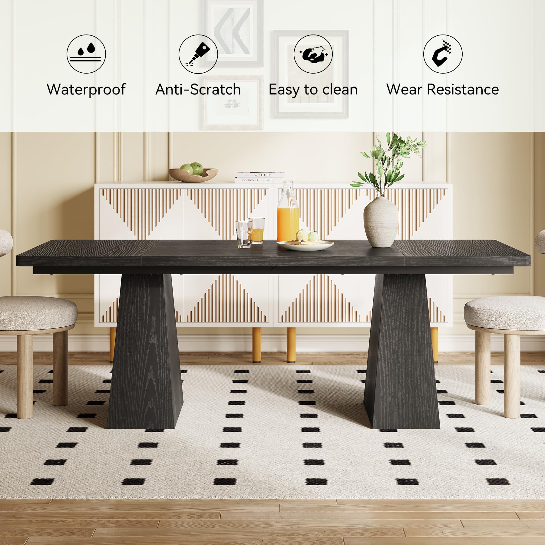 Dining Table for 6 People, Wooden Table, Rectangle Furniture with Heavy Duty Legs