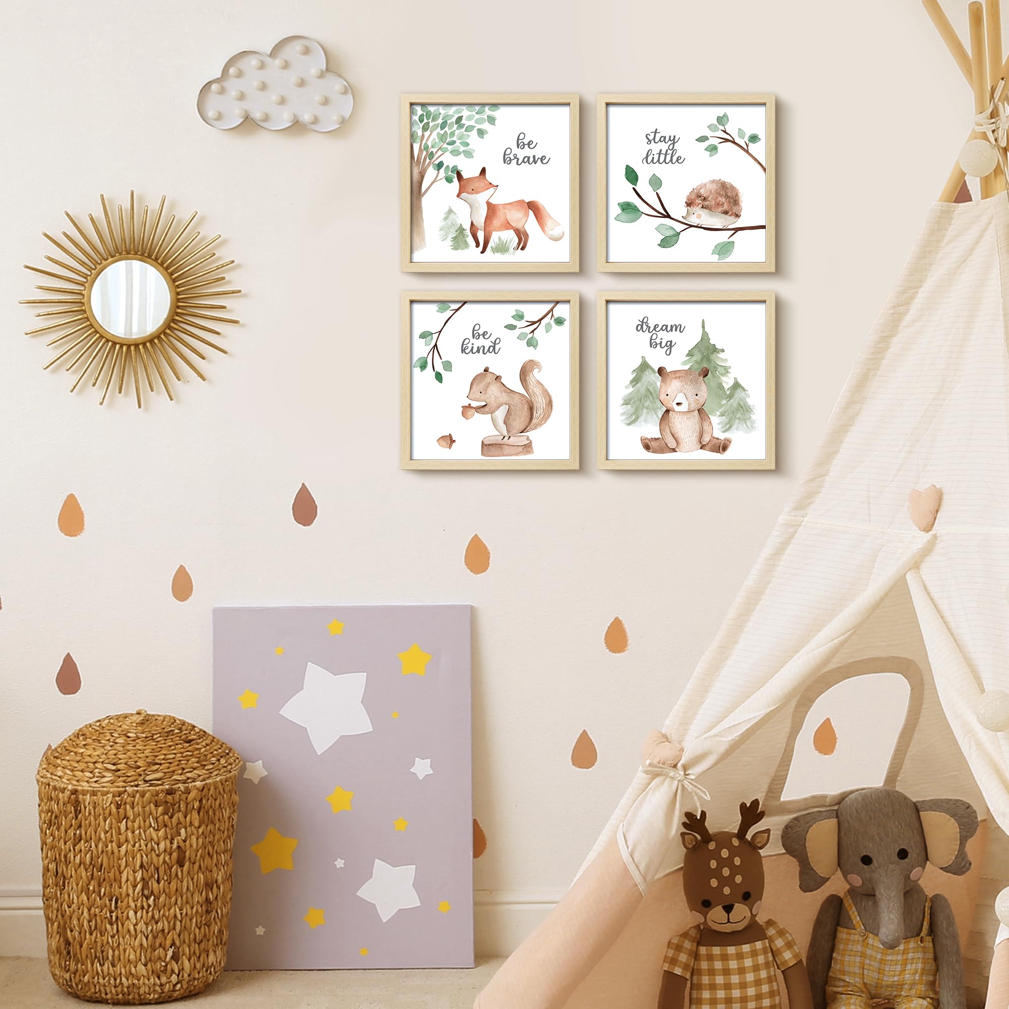 Framed Woodland Nursery Wall Decor, 10x10 inch Cute Baby Wall Art Room Decor