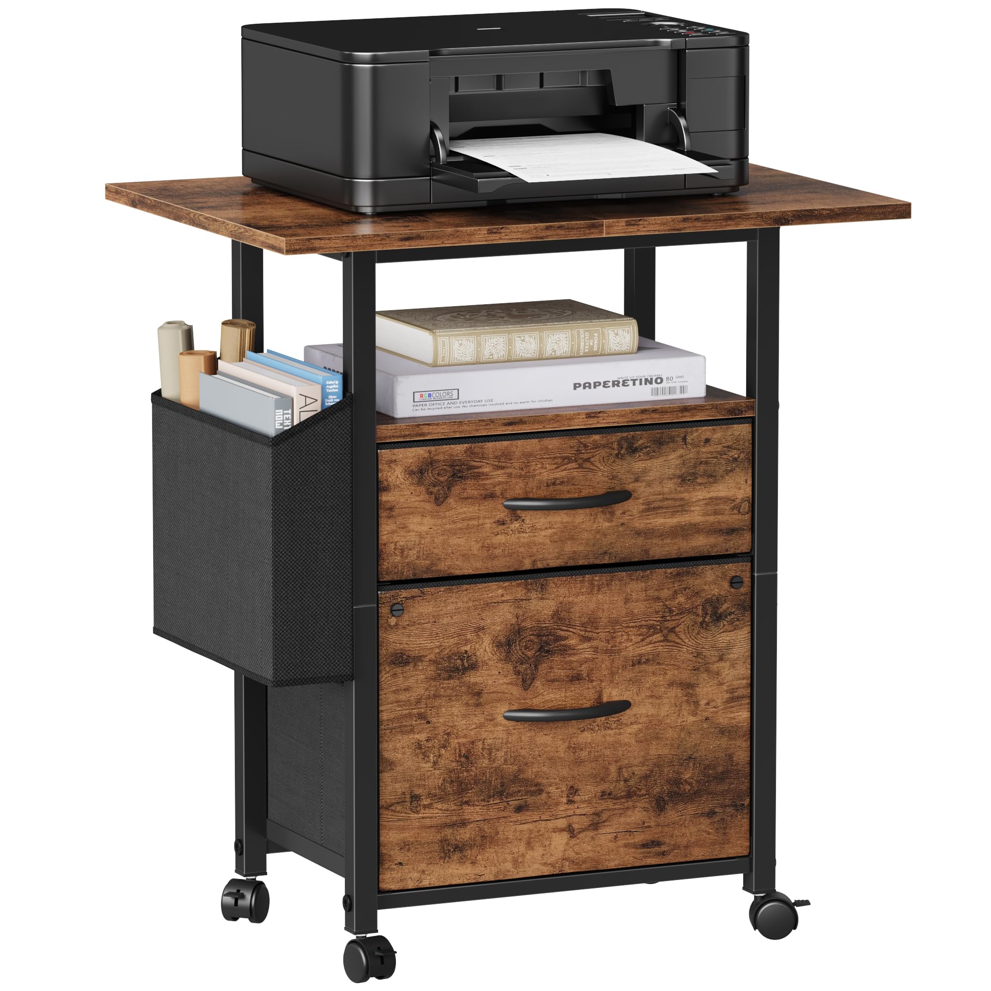 2 Drawer File Cabinet with 24'' Extended Desktop, Mobile Filing Cabinet
