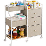 Baby Organizer and Storage - 3 Tier Rolling Cart with Dividers and Drawers