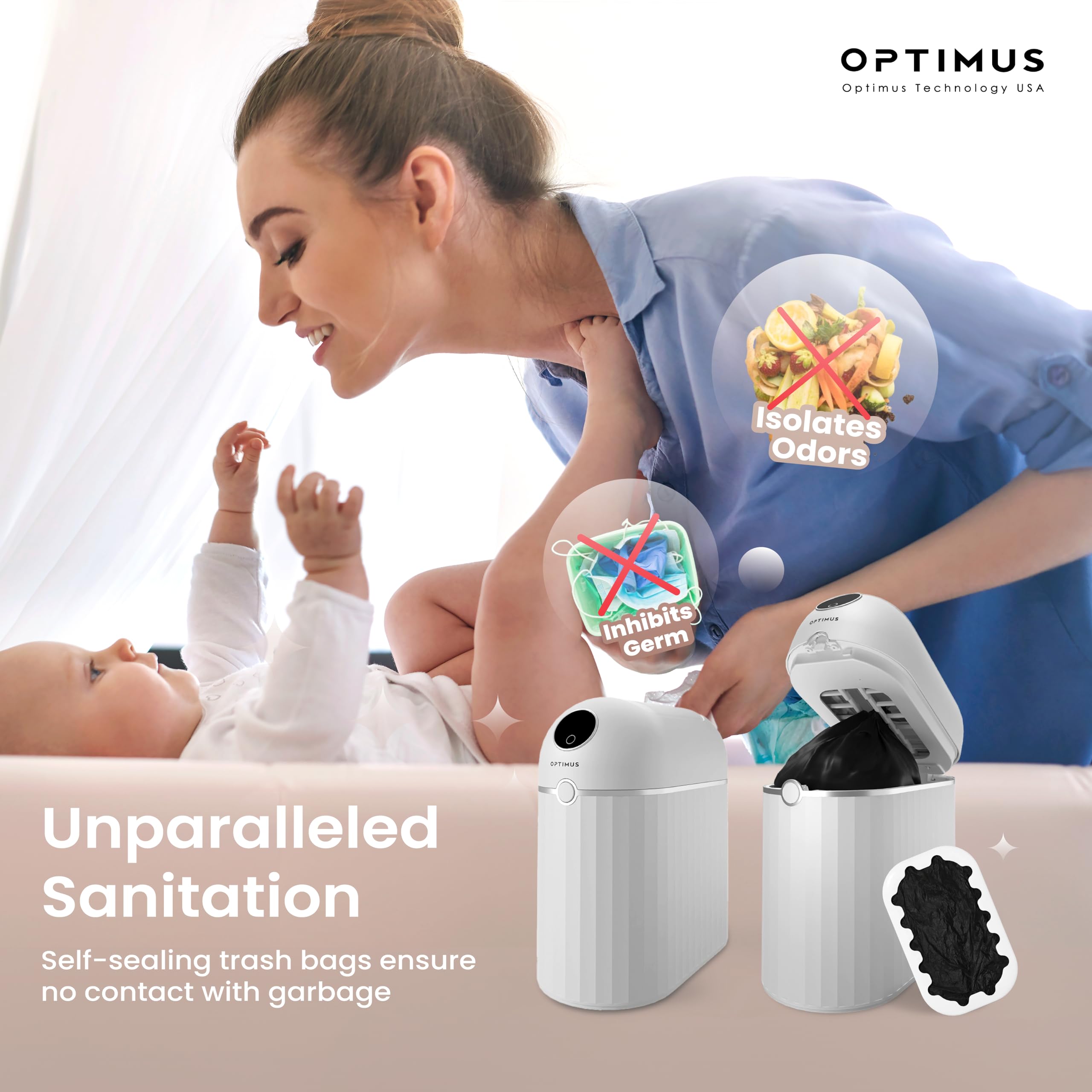 OPTIMUS TECHNOLOGY Automatic Self Sealing Trash Can Smart Trash Can Motion Sensor Touchless Garbage Bin Kitchen Bathroom Office 1 Refill Bag Rings Neos