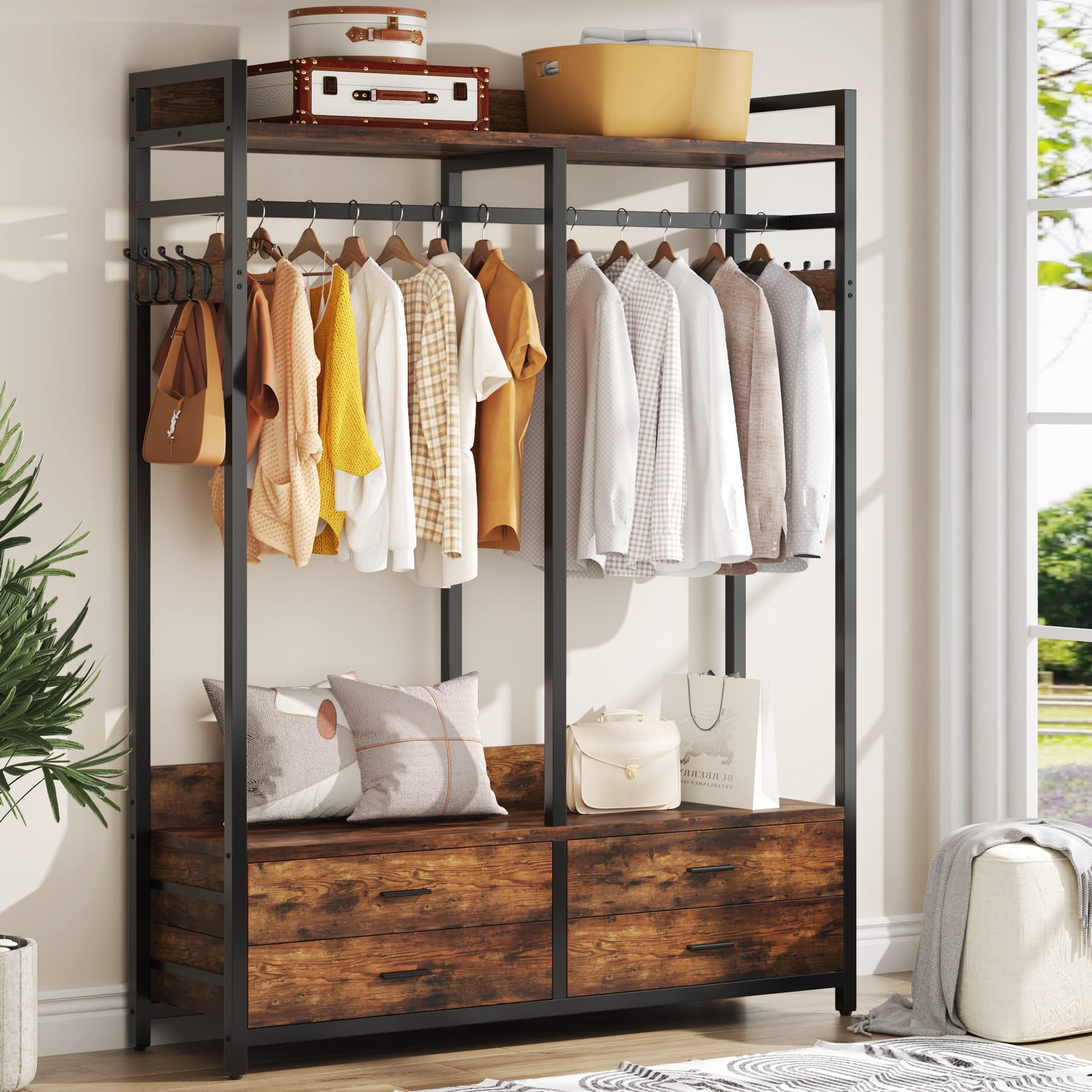 Freestanding Closet Organizer for Hanging Clothes, Heavy Duty Garment Rack