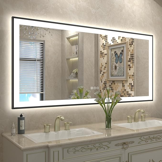 CHARMOR 60x28 LED Mirror for Bathroom, Large Framed Lighted Mirror for Wall