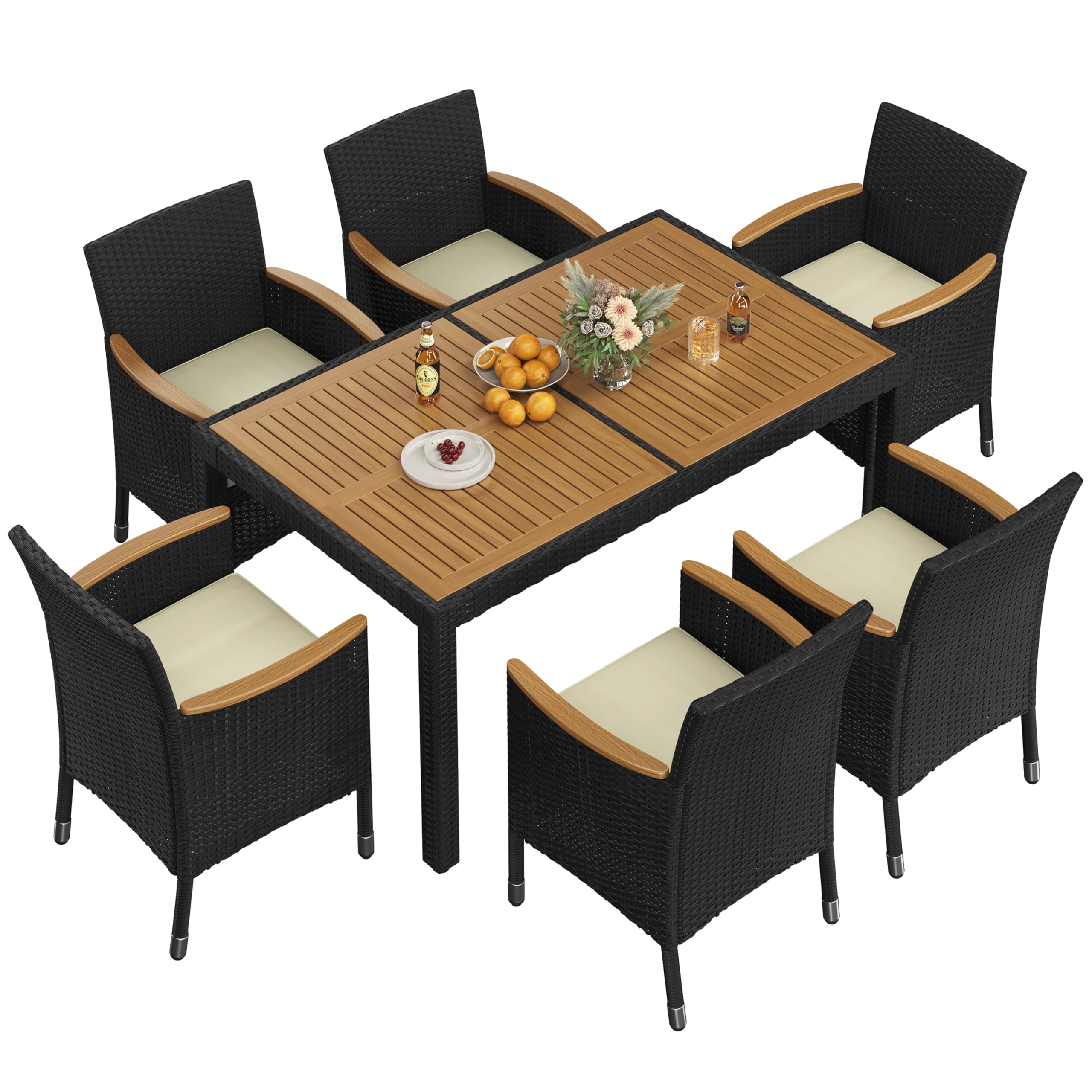 Outdoor Dining Sets, Outdoor Dining Acacia Wood Table Top Rattan Conversation Set
