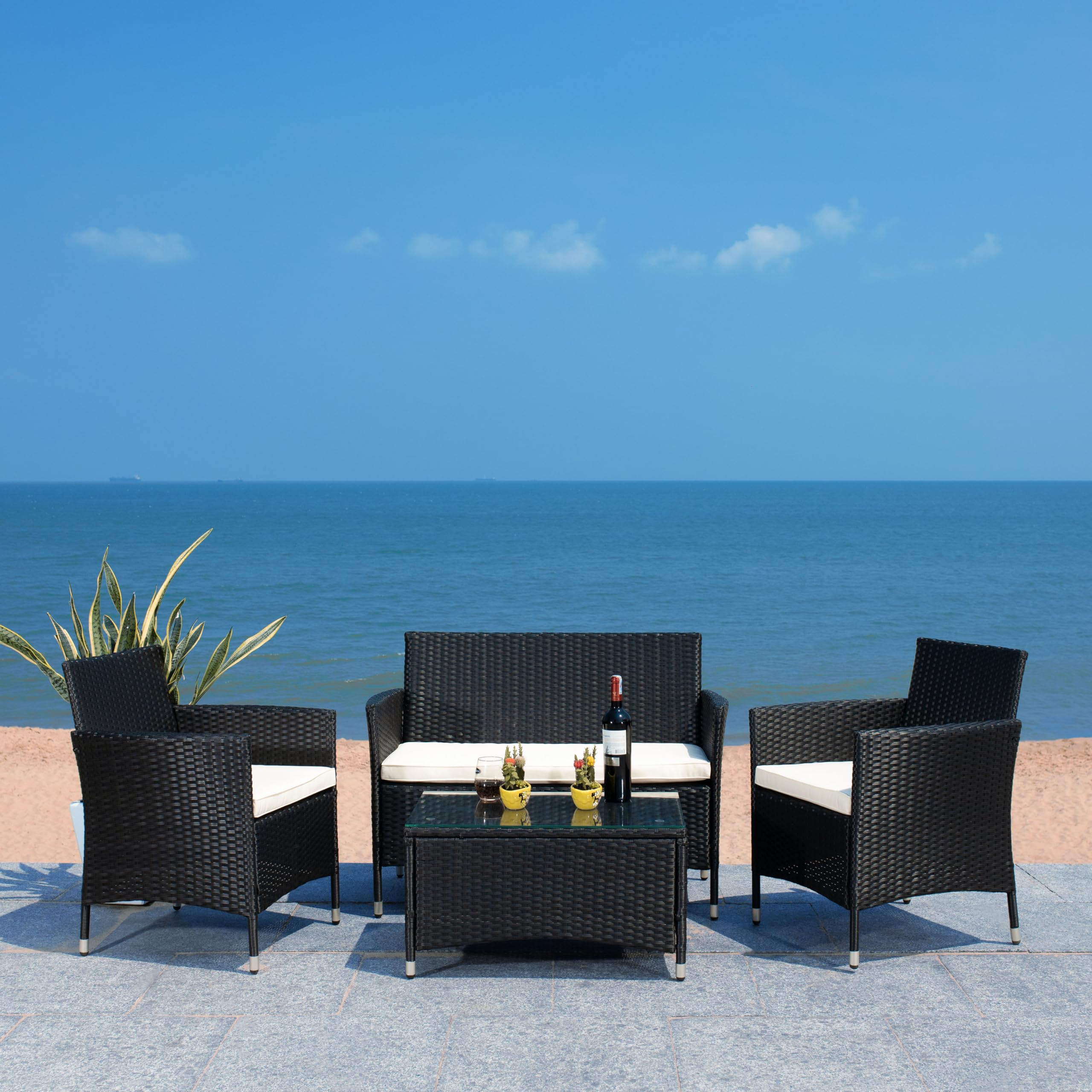 Outdoor Collection Bandele Black/Light Grey Cushion 4-Piece Conversation Patio Set