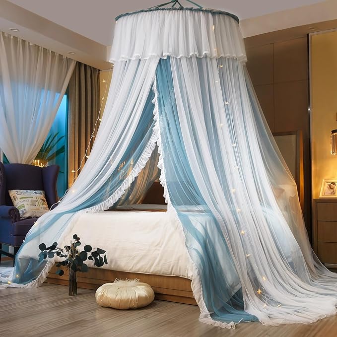 Princess Bed Canopy for Girls & Adults, Elegant Double-Layer Bed Curtain