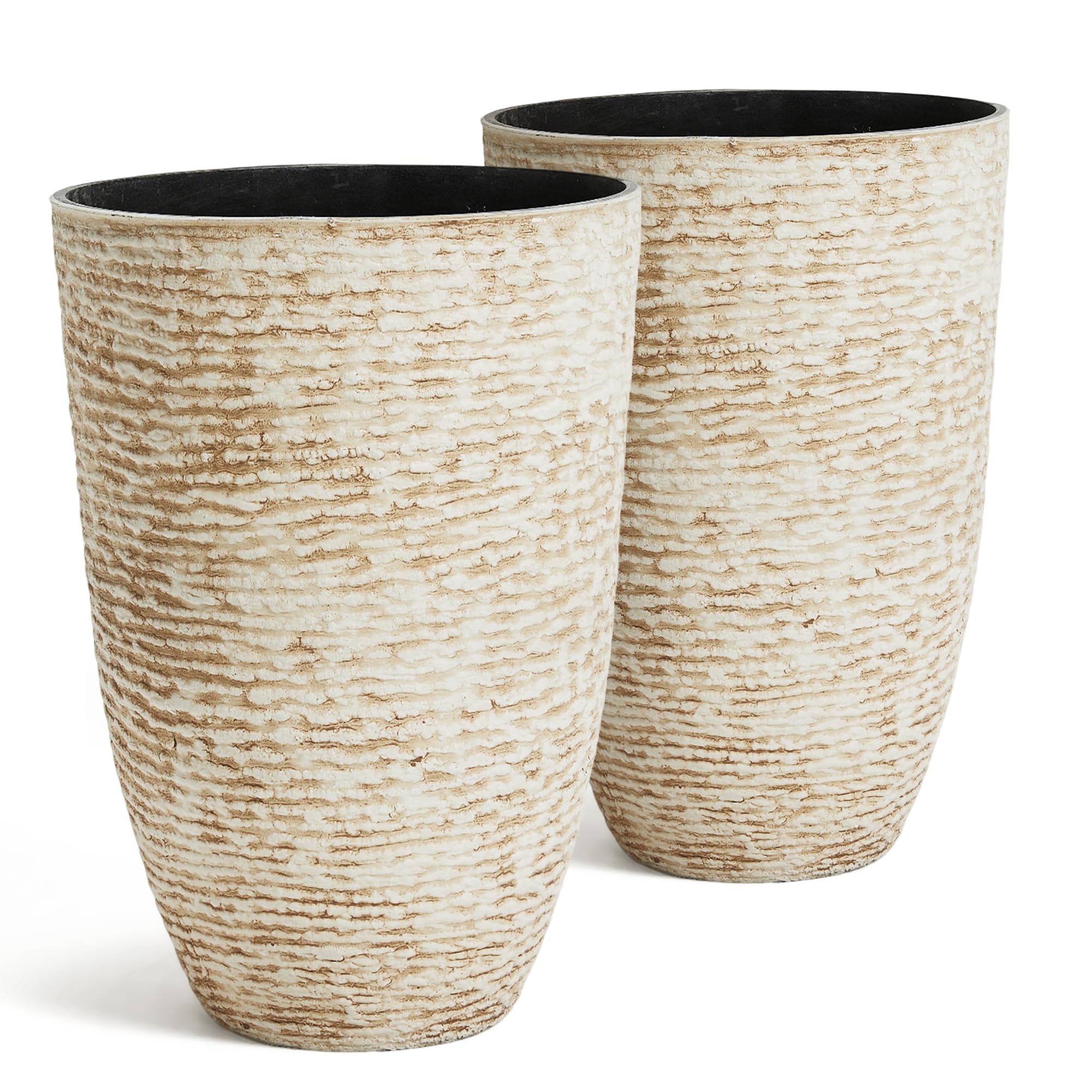 9 Gallon Tall Round Planters Set of 2-14" Dia x 21" H Stone Finish Flower Pots Indoor