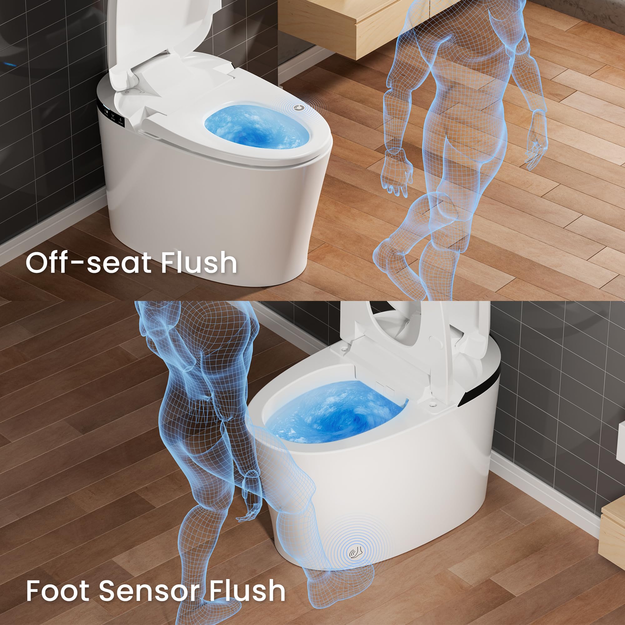 AKNIRL Smart Toilet with Bidet Built-in, Booster Pump Assisted, Powerful Auto Flush, Foot Sensor, Heated Seat, Warm Water, Night Light, Air Dryer, Deodorization, Bidet Toilet for Modern Bathroom