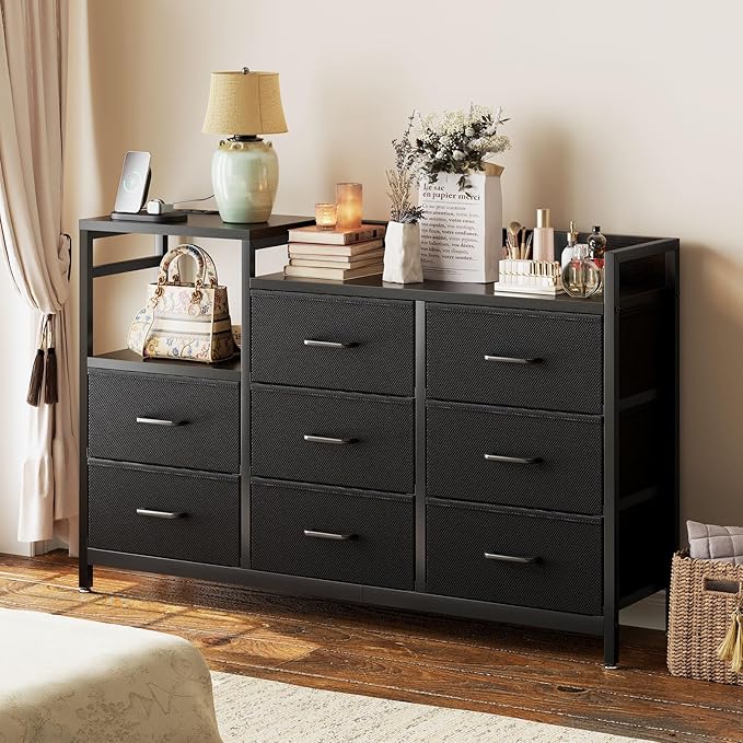 Dresser for Bedroom with Charging Station, 52" Long Dresser