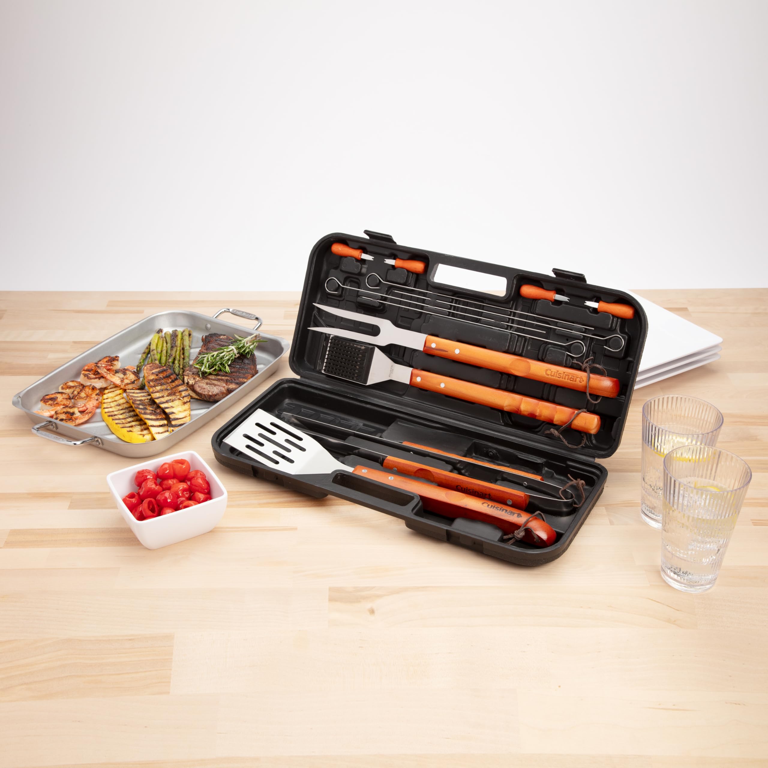 13-Piece Wooden Grill Tool Set, BBQ Accessories and Grill Tools