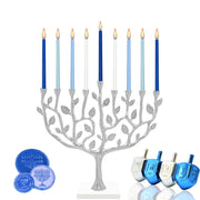 The Dreidel Company Hanukkah Menorah Tree of Life with Stone Base (Silver)