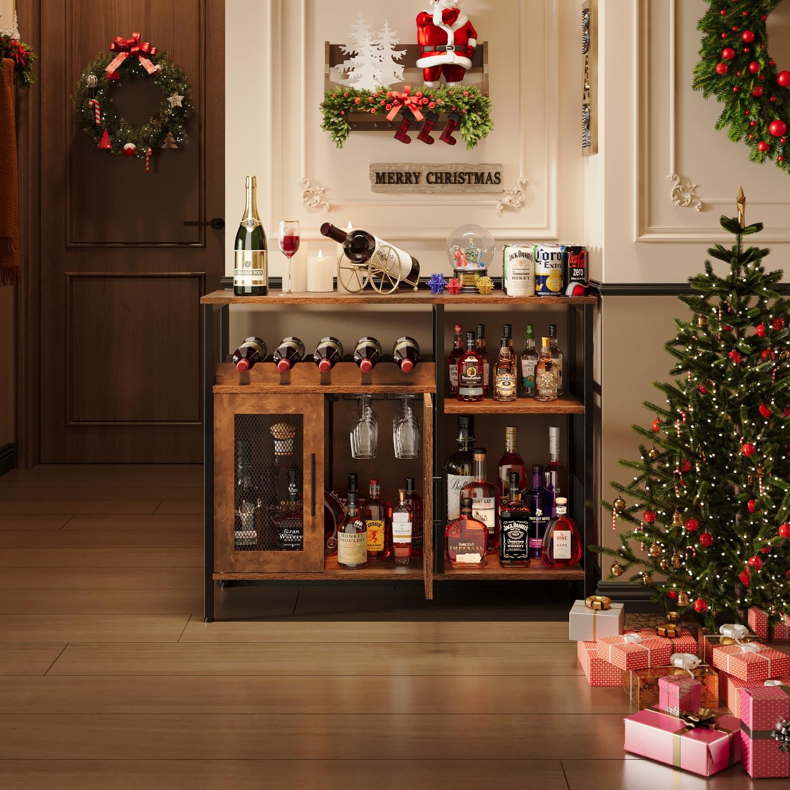 Wine Bar Rack Cabinet with Detachable Wine Rack, Coffee Bar Cabinet