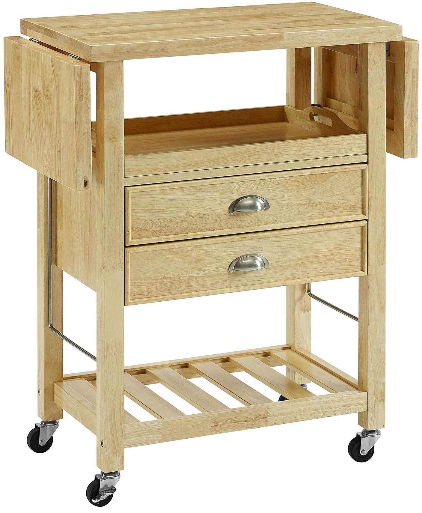 Bristol Drop Leaf Rolling Kitchen Cart with Serving Tray and Shelves
