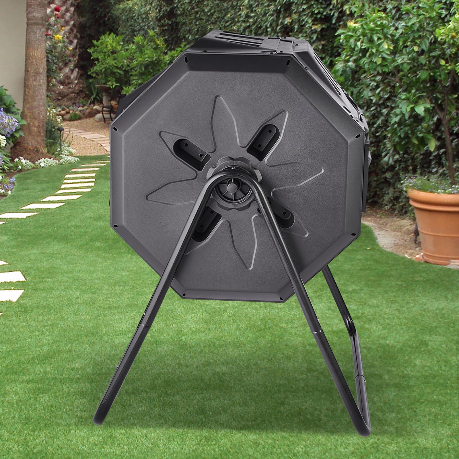 Compost Bin, 43-Gal Dual Chamber Composting Tumbler