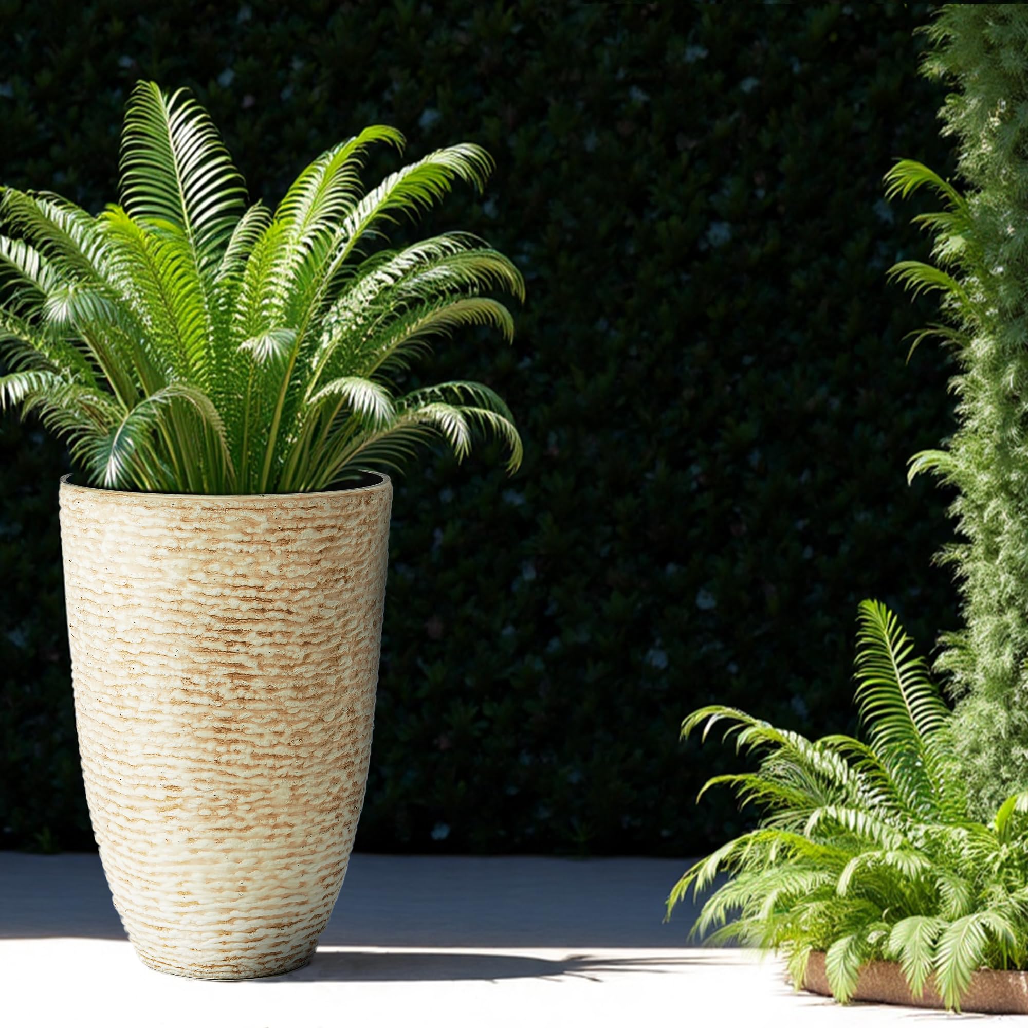 9 Gallon Tall Round Planters Set of 2-14" Dia x 21" H Stone Finish Flower Pots Indoor