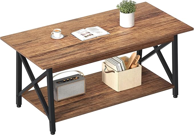 Black Coffee Table with Storage Shelf 39 inch
