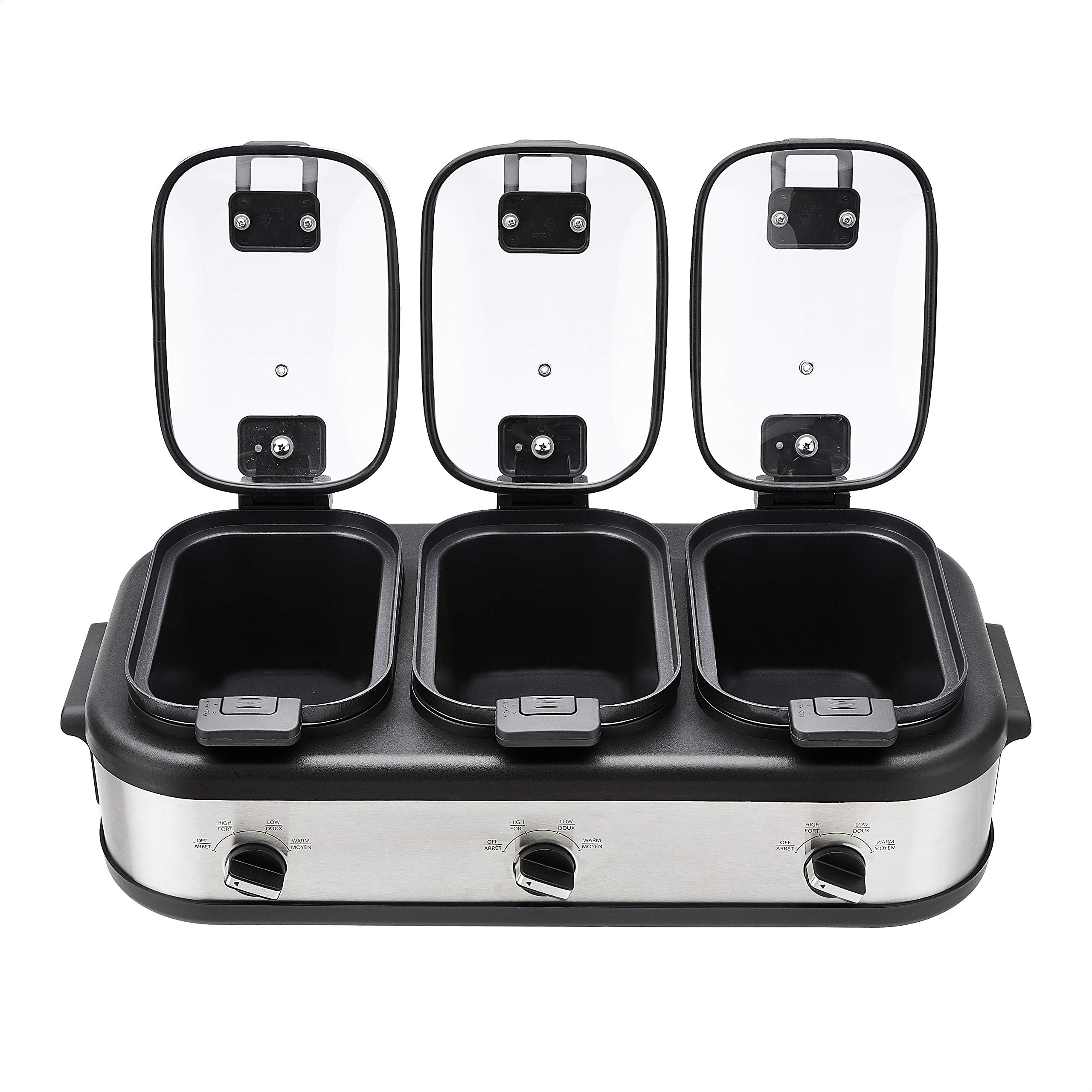 Stainless Steel 3 x 2.5 Quarts Triple Slow Cooker, Brushed Stainless