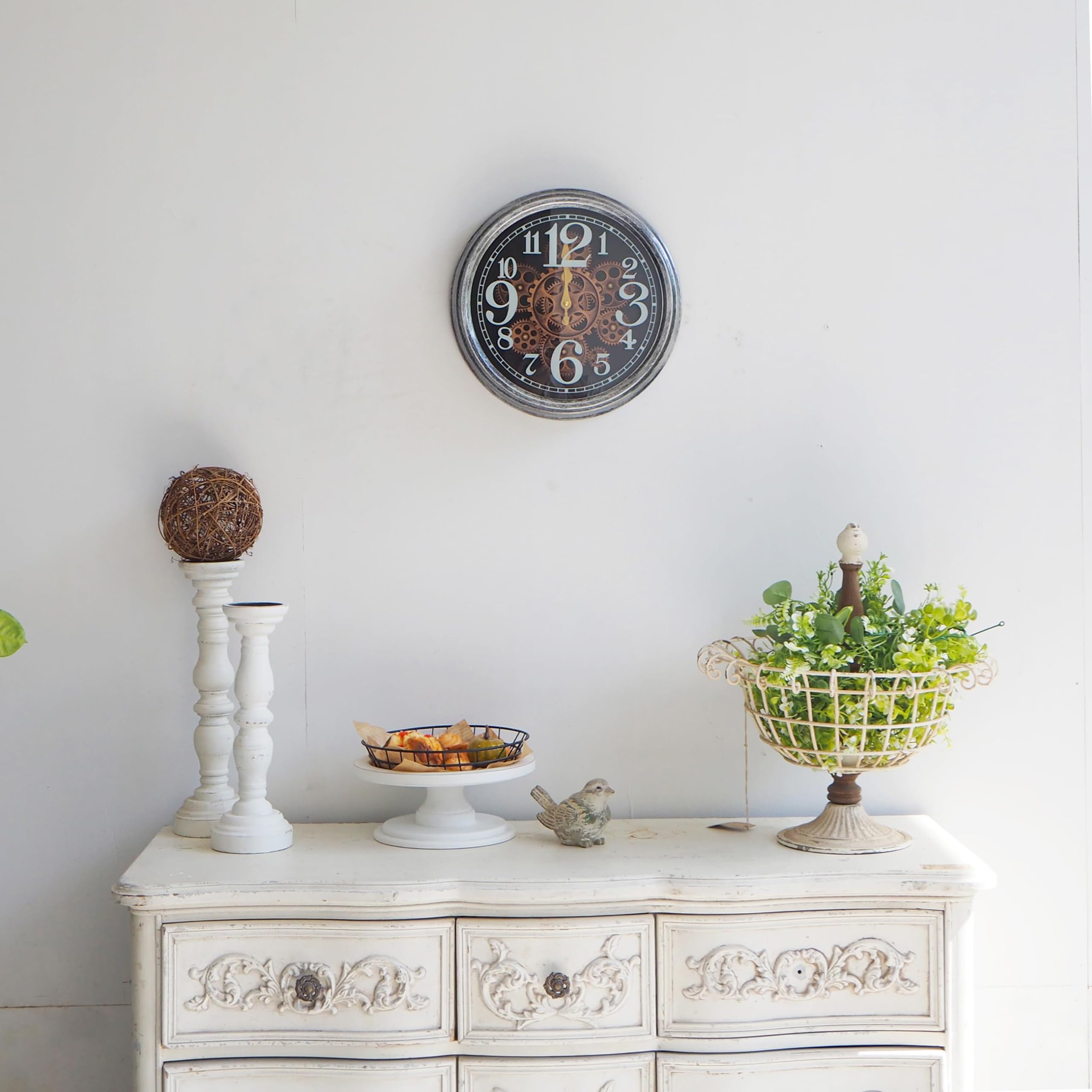 14 Inches Gear Clock with Moving Gears, Decorative Silent Wall Clock Non Ticking