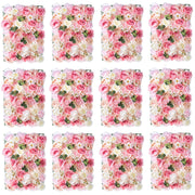 Flower Wall Panel for Backdrop: 12 Pcs 24 X 16 White & Pink Faux Roses Artificial Flower